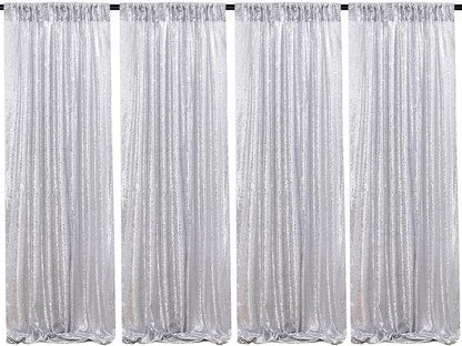 Silver Sequin Backdrop Curtains 4 Pcs 2ftx8ft Glitter Shimmer Fabric | Sparkly by B-COOL