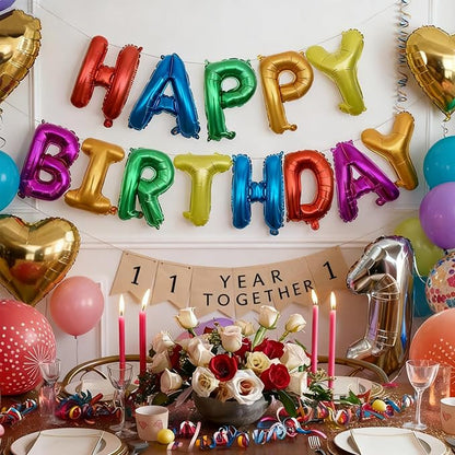 Rainbow Happy Birthday Letters Balloon Banner Kit, Usable Mylar Decorations - Image 7
