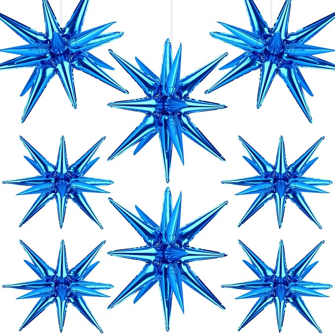 8 Pcs Blue Star Balloons, 27/22 inch One-Piece Explosion Foil Balloons by Wrbin