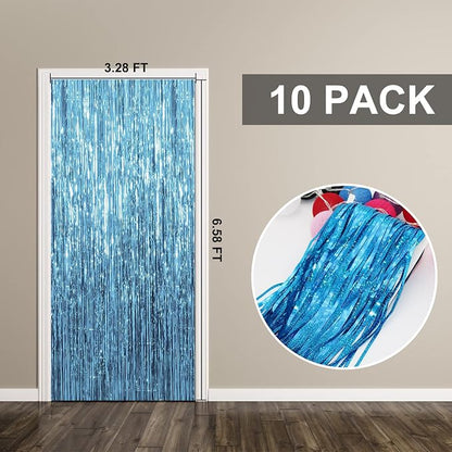 10 Pack Foil Curtain Backdrop Blue Metallic Tinsel Foil Fringe Curtains Photo - Image 7