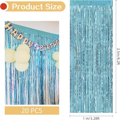 20 Pack Light Blue Foil Fringe Curtains 3.2ft x 8.2ft Fringe Backdrop Curtain - Image 3