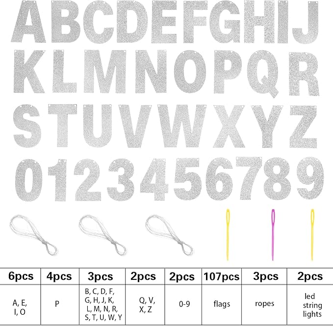 TaoBary 112 Pcs DIY Letter Kit Glitter Customizable Banner Letters Include 107 - Image 6
