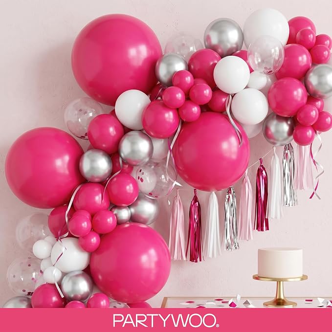 PartyWoo Hot Pink Balloons 120 pcs Different Sizes of 18 12 10 5 Inch Magenta - Image 8