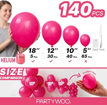 PartyWoo Hot Pink Balloons 140pcs Magenta Fuchsia Color 18 12 10 5 Inch | 18 12 - Image 6