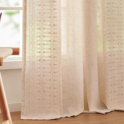 jinchan Boho Curtains for Bedroom Linen Blend Embroidered Bordered Farmhouse - Image 8