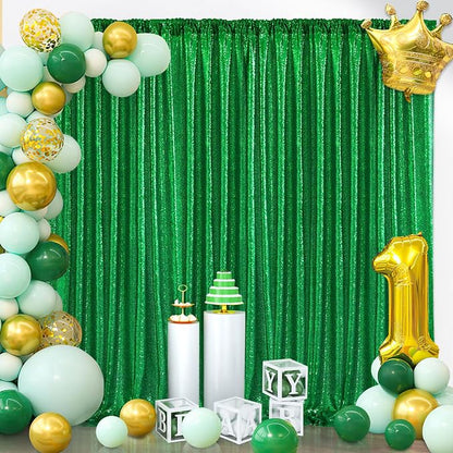 Green Sequin Curtains Backdrop 6 Pcs 2FTx8FT Shiny Shimmer Fabric | Glitter - Image 2