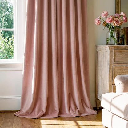 Dusty Pink Velvet Curtains for Girls Bedroom, W52 x L90, 2 Panels | Room - Image 7
