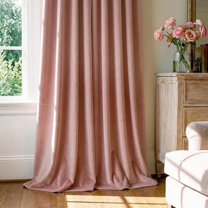 Dusty Pink Velvet Curtains for Girls Bedroom, W52 x L84, 2 Panels | Thermal - Image 7