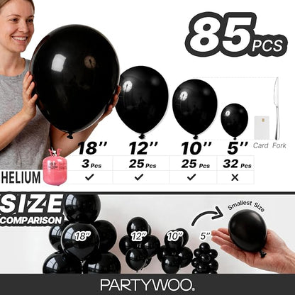 PartyWoo Black Balloons 85pcs Different Sizes of 18 12 10 5 Inch | Balloons - Image 6