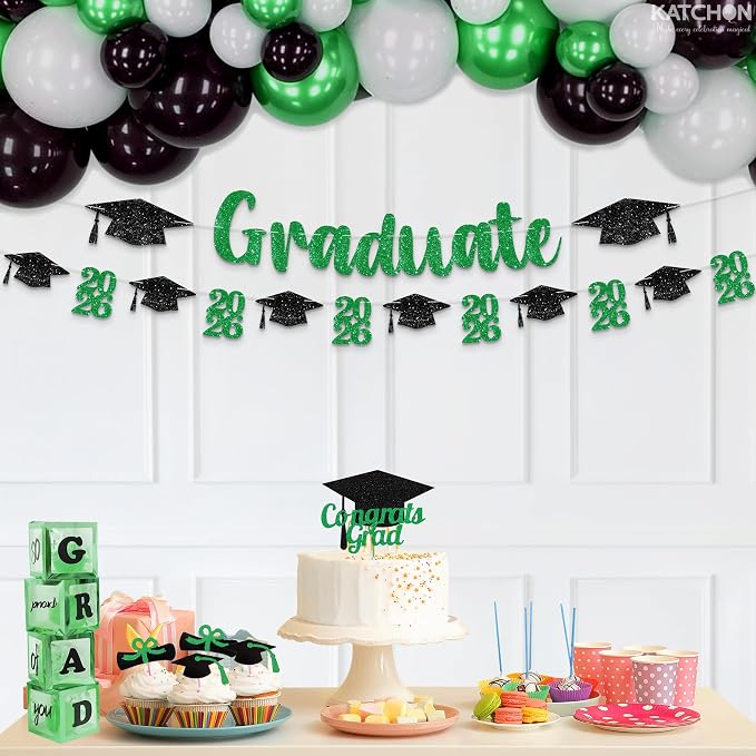 KatchOn Green and Black Graduation Banner 10 Feet | Glitter, Congrats Grad - Image 5