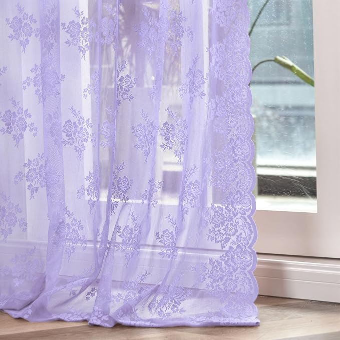 Kotile Light Purple Floral Sheer Curtains by Kotile+Curtains
