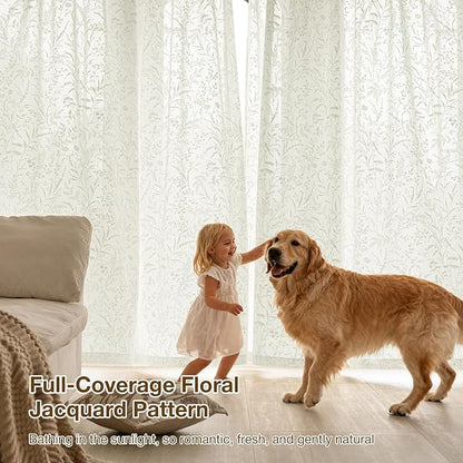 Anmao Cream Semi Sheer Light Filtering Curtains 96 Inches Long 2 Panels - Image 5