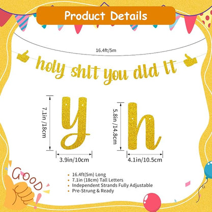 Funny Grad Banner Holy Shit You Did It Banner – Pre-Strung Glitter Graduation - Image 2