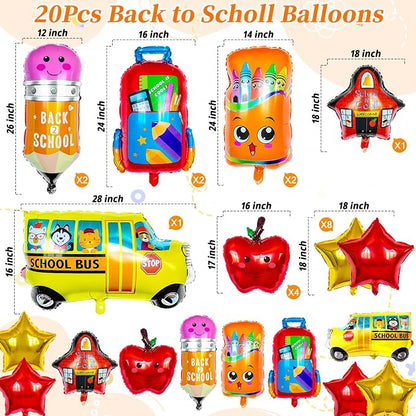 20 Pcs Back to School Balloons, Colorful School Bus Balloons Pencil Apple - Image 7