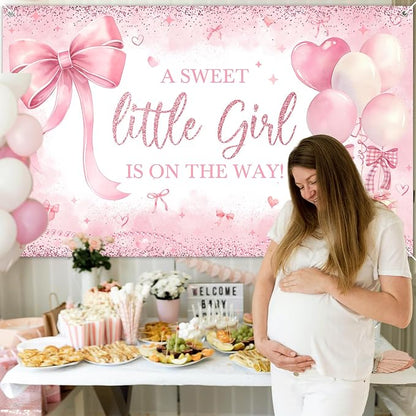 Pink Bow Baby Shower Banner Girl Baby Shower Party Decorations A Sweet Little - Image 5