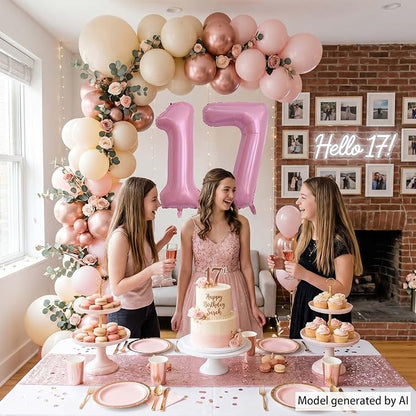 Pearlescent Pink Number 17 Balloon 40 Inch, Shiny Foil - Image 3
