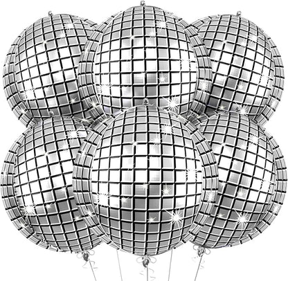 6pcs 22 Inch Silver Disco Ball Balloons, 4d Large Foil Aluminum Balloon by Paready
