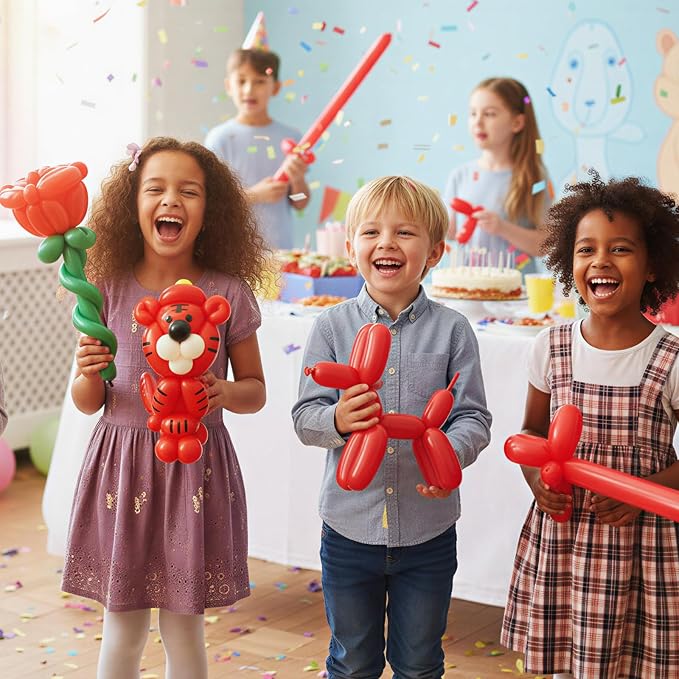 RUBFAC 100pcs Red 260 Balloons，for Animals modeling, Skinny Latex Twisting - Image 6