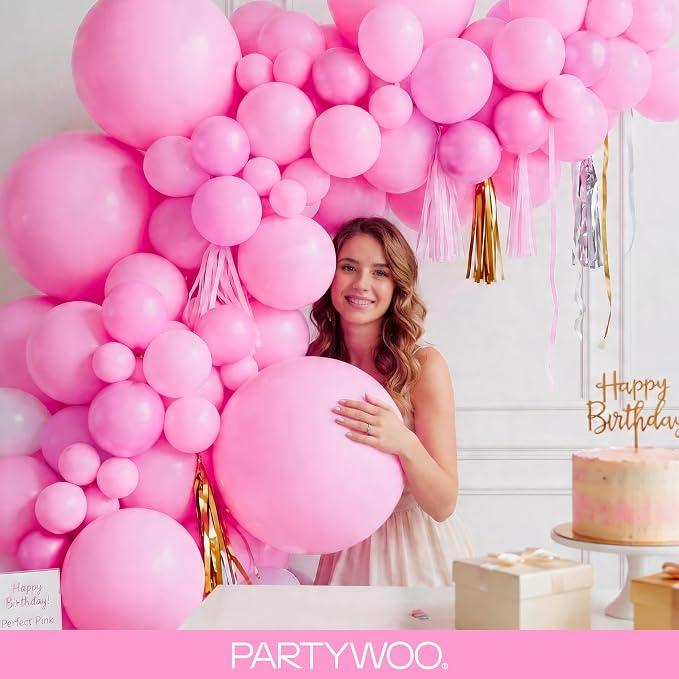 PartyWoo Pink Balloons 140pcs Matte Pink Color 18 12 10 5 Inch | 18 12 10 5 Inch - Image 9