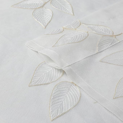 Beige Sheer Curtains Leaf Embroidered 63 Inches Long 2 Panels | Light Filtering - Image 6