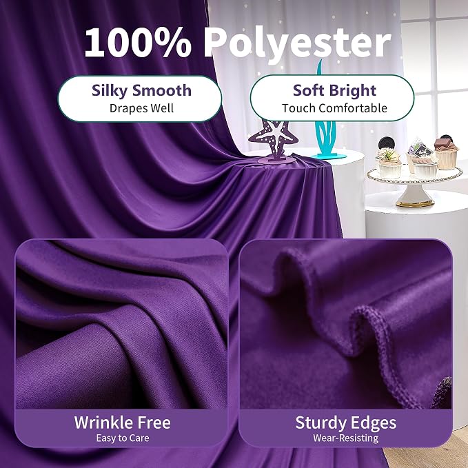 20×14 ft Purple Wrinkle Free Backdrop Curtain, Soft Silky Polyester Wedding - Image 2
