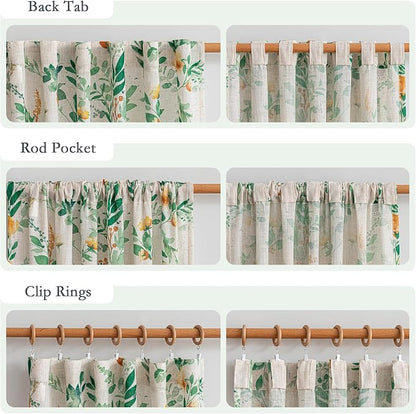 MYSKY HOME Linen Floral Long Curtains 95 Inch Length 2 Panels Set, Sage Green - Image 4