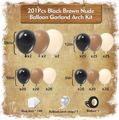 Black Brown Nude Balloon Garland Arch Kit 201Pcs Different Size Brown Balloon - Image 2