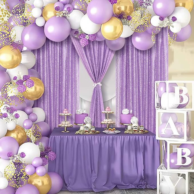 Lavender Sequin Backdrop Curtains-1 Panel 5FTx8FT Light Purple Backdrop - Image 6