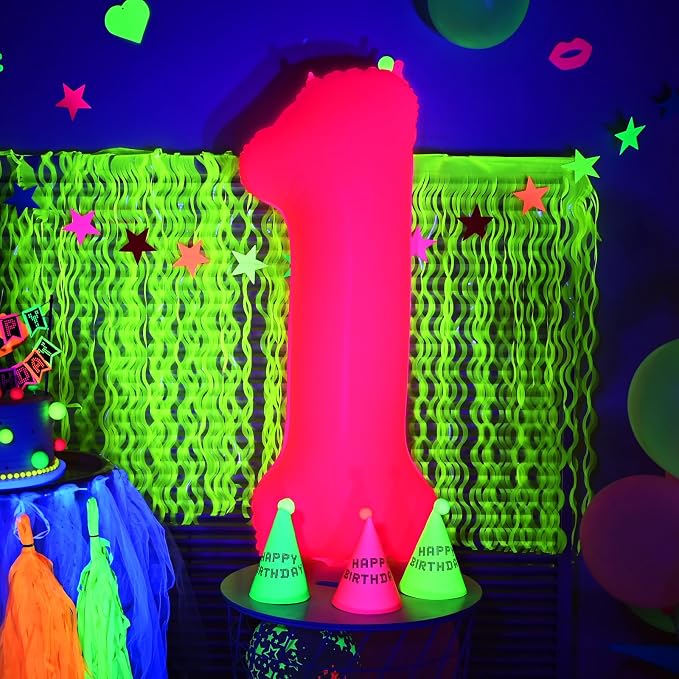 Mega-L Glow in The Dark Party Supplies, 40 Inch Fuchsia Number 1 Balloon | Glow - Image 2