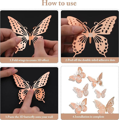 SAOROPEB 3D Butterfly Wall Decor, Removable Metallic Wall Sticker Room Mural - Image 6
