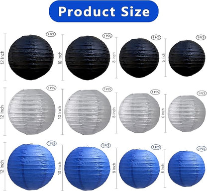 BEISHIDA Blue Black Silver Paper Lanterns 6/8/10/12 Inch Round Chinese Lamp | - Image 2