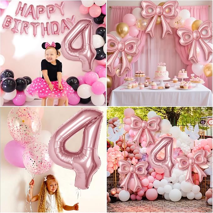 Bow Number 4 Birthday Balloons, Coquette Party Decorations Supplies - Image 4