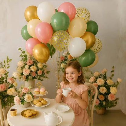 Sage Green and Dusty Pink Balloons, Retro Pink Muted Green White Gold Baby in - Image 3