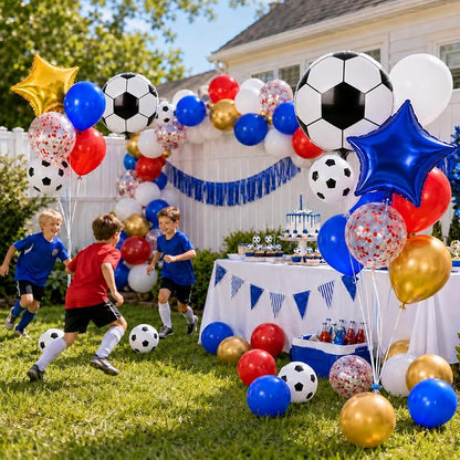 Soccer Balloons, Metallic Gold Red Confetti Balloon - Image 5