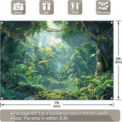 Fabric 7x5ft Jungle Forest Photography Backdrop Rainforest Banner | Tropical - Image 3