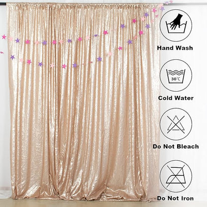ShinyBeauty Champagne Backdrop Curtains 2 Pieces Sequin Photograph Backdrops - Image 5