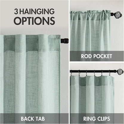 MIULEE Sea Green Linen Curtains 52x90 Inch Long - Image 3