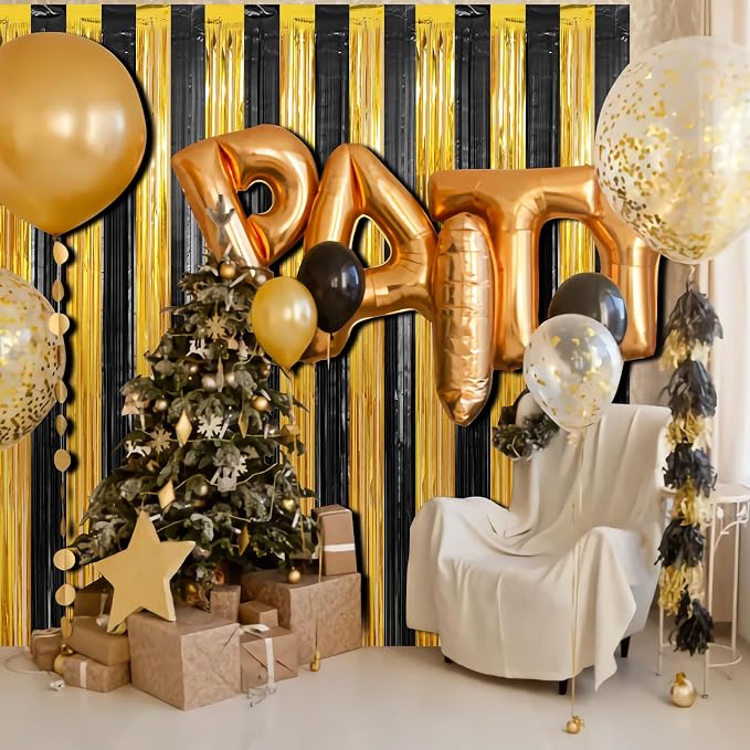 Crosize 2 Pack Gold and Black Party Streamers Backdrop, 3.3 x 9.9 ft | Tinsel - Image 4