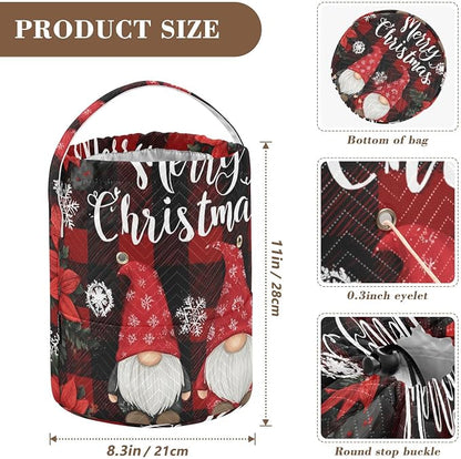 Red and Black Checkered Christmas Gnomes Yarn Bag Small Crochet Bag Drawstring - Image 3