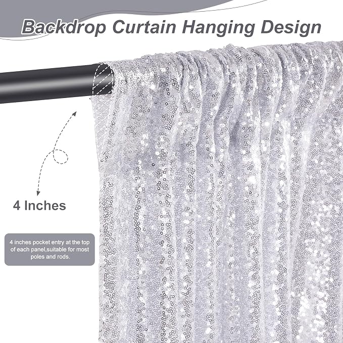 Silver Sequin Backdrop Curtains-1 Panel 3FTx8FT Silver Backdrop - Image 2