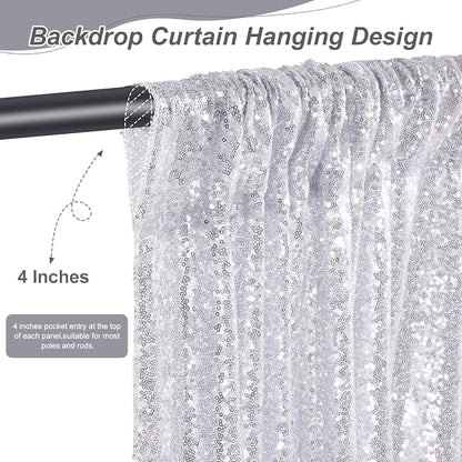 Silver Sequin Backdrop Curtains-2 Panels 4FTx8FT Silver Backdrop - Image 2