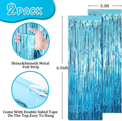 Voircoloria Light Blue Foil Fringe Backdrop Curtains, 2 Pack | Tinsel Streamers - Image 3