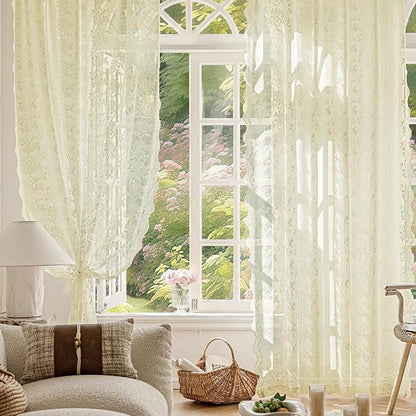 Anmao Vintage Lace Curtains 90 Inches Long 2 Panels Set, Romantic Elegant Light - Image 6
