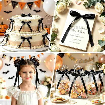 NEBURORA 50 Pcs Black Bows for Cake Decoration Party Ribbon Bowknots | Pastel - Image 5