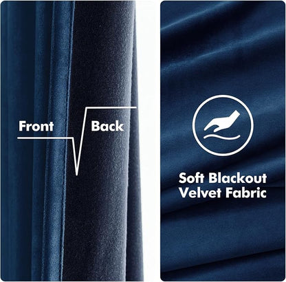 MIULEE Velvet Curtains Navy Blue 52 x 84 Inch Length Set of 2 | Grommet Drapes - Image 3