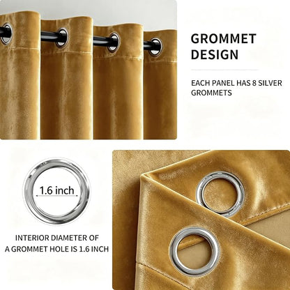 MIULEE Velvet Curtains Golden 52 x 84 Inch Length Set of 2 | Grommet Drapes - Image 2