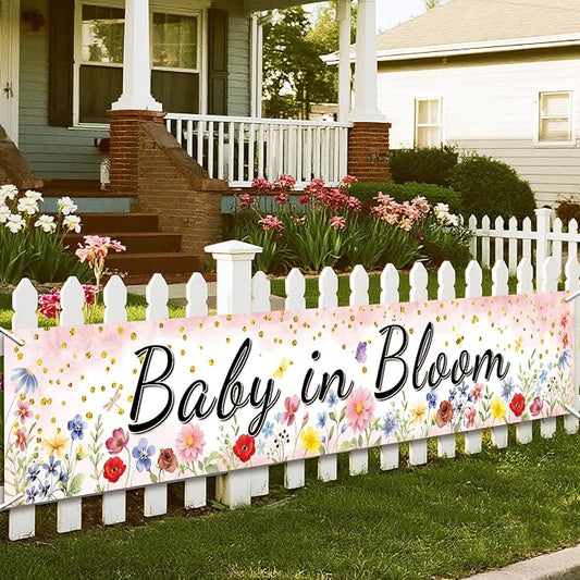 Baby in Bloom Baby Shower Banner, Spring Baby Shower Decorations, Large 70.8x13 by OWISHNORA