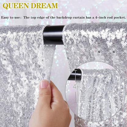 Silver Sequin Backdrop 2 Panels 2FTx8FT Christmas Party Backdrop Curtains | - Image 7