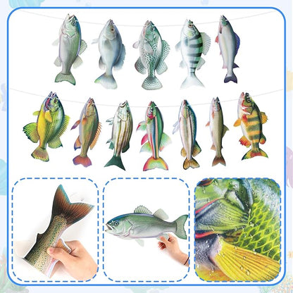 Hooqict Gone Fishing Hanging Banner Garland Fish Birthday Party Banner - Image 7