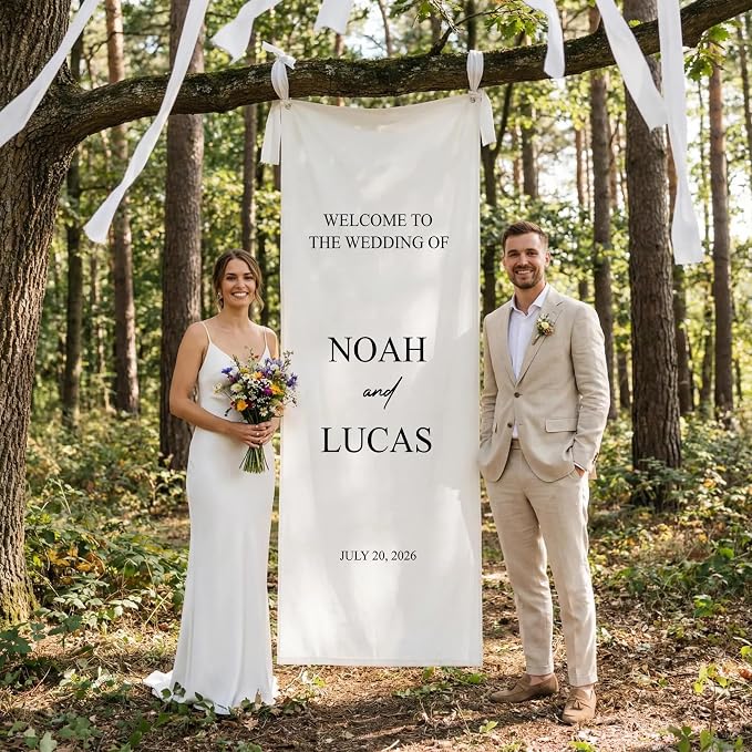 Wedding Welcome Sign Linen Personalized - Image 3